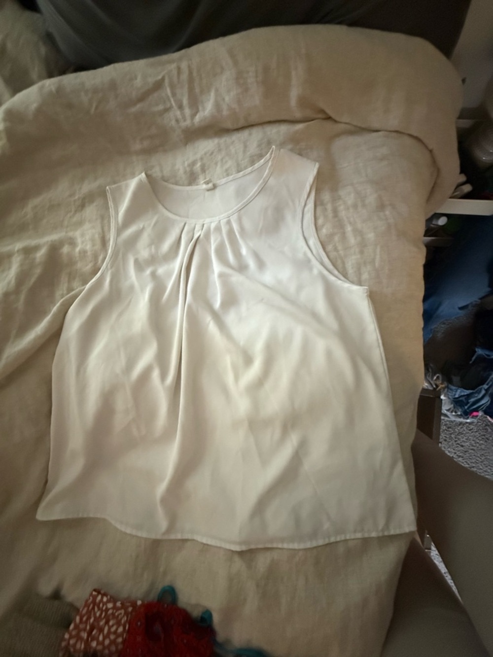 Sleeveless Pleated White Women's Top